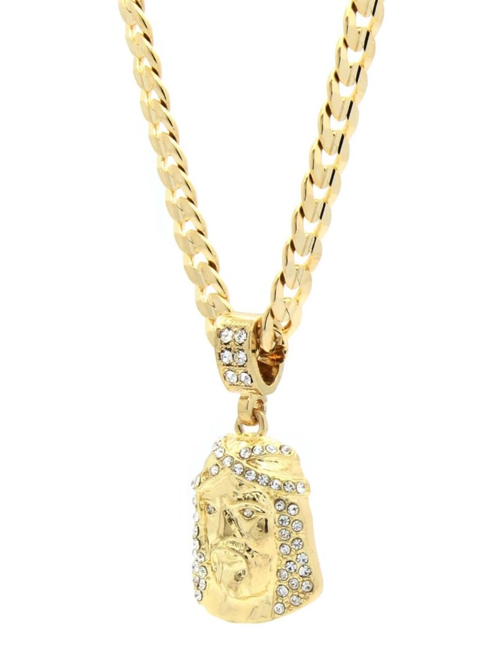 14K Plated Jesus Face CZ Pendant & 24” Cuban Chain